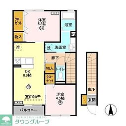 リーヴゴーシュ1 2DKの間取図画像