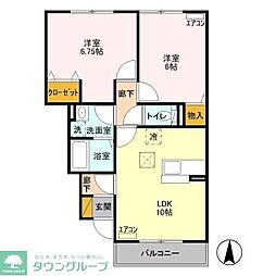 プリムヴェール上並榎B 2LDKの間取図画像