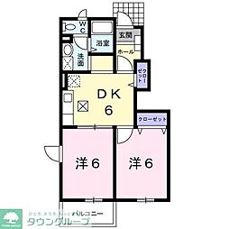 クレストール・ユキB 2DKの間取図画像