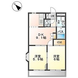 ルミナスハイム 1階2DKの間取り