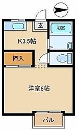 ル・ラールＢ 2階1Kの間取り