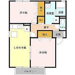 ニューポワール　Ａ/Ｂ/Ｃ 1階2DKの間取り