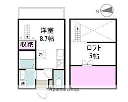 フェリーチェ北棟 2階ワンルームの間取り