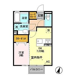 ＩＳＨＩＫＡＷＡ　ＨＩＬＬＳ　VIII 2階1DKの間取り