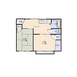 コーポラススズキ 2階2DKの間取り