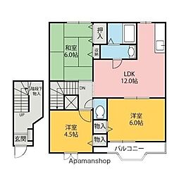 コモド・カーサＡＢ 2階3LDKの間取り