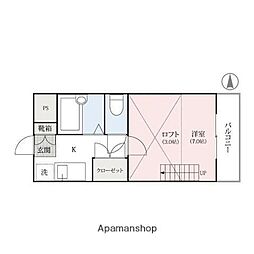 フジコーポ前橋 2階1Kの間取り