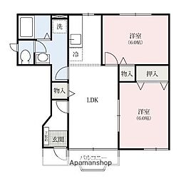 ダジュールＡ・Ｂ棟 1階2DKの間取り