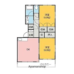 マンションメロー 1階2DKの間取り