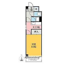シルクロード前橋 2階1Kの間取り