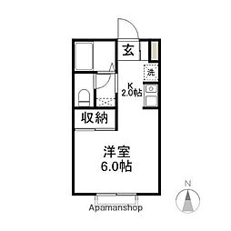 エステートピア青柳 2階1Kの間取り