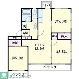 サンハイツ高井 3LDKの間取図画像