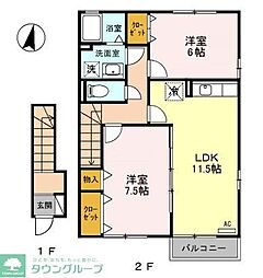 ロイヤルガーデン連取A 2LDKの間取図画像