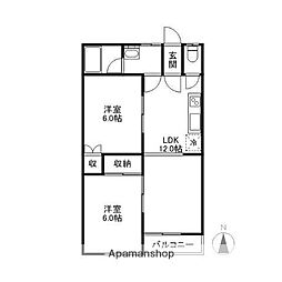 ユーハイツ 2階2LDKの間取り