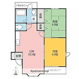 ウィステリアIIーＡ 2階2LDKの間取り
