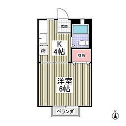 サンシティ江田Ｃ 2階1Kの間取り