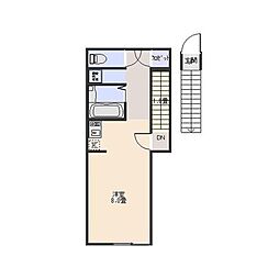 カーサフェリーチェ 2階ワンルームの間取り