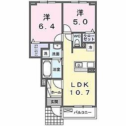 ヒカルサ伊勢崎II 1階2LDKの間取り