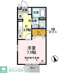 モナ・ヴェリテA 1Kの間取図画像