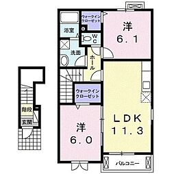 レアリゼ　アン　レーヴ　Ａ 2階2LDKの間取り