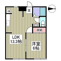 エリナハイムNo.2 1Kの間取図画像