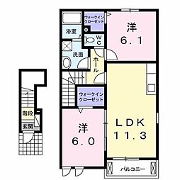 ファイン・グラースII 2階2LDKの間取り