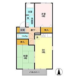 メゾン・ブランシェ　Ｂ 2階2DKの間取り