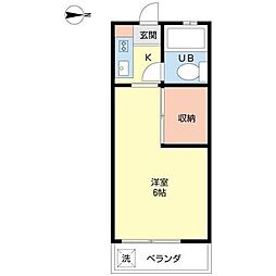 さくらハイツ 2階1Kの間取り