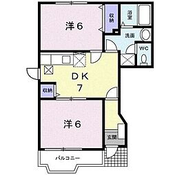 サルドセジュールＡ 1階2DKの間取り