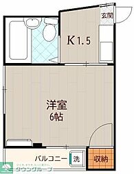 サンデービル 3階1Kの間取り