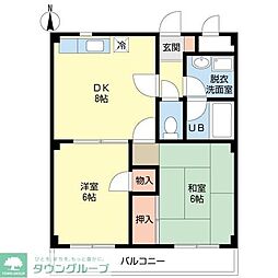 シャルマンフルール 2階2DKの間取り