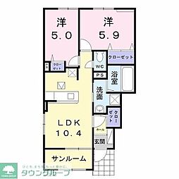 ファミールリュウガミ 1階2LDKの間取り