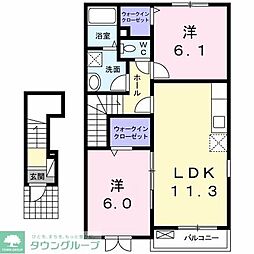 プロムナード　ヒル 2階2LDKの間取り