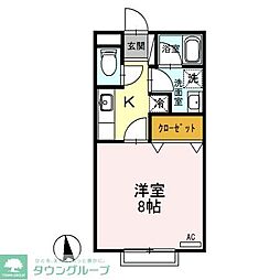ハイブリッジB 1Kの間取図画像