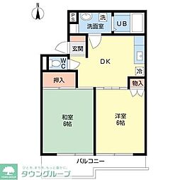 ロキシー・レーヴB 2DKの間取図画像