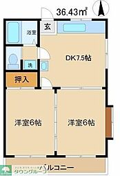 プチファミール 2DKの間取図画像