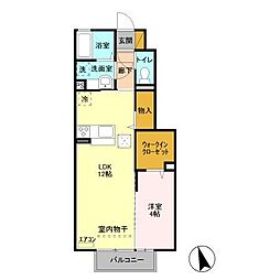 ロザージュ 1階1LDKの間取り