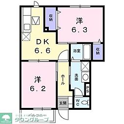 デュオ 1階2DKの間取り