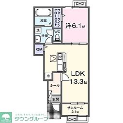 クレイドル下斎田Ａ 1階1LDKの間取り