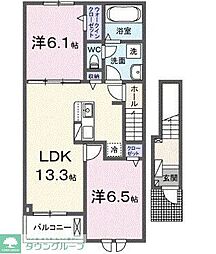 クレイドル下斎田Ａ 2階2LDKの間取り