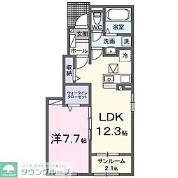 クレイドル下斎田Ｂ 1階1LDKの間取り