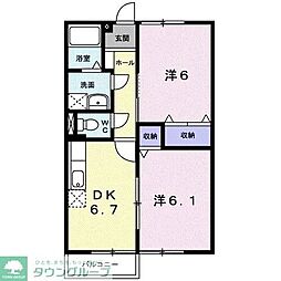 飛鳥ハイツβ 2DKの間取図画像