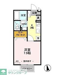 フローラハイツC 1Kの間取図画像