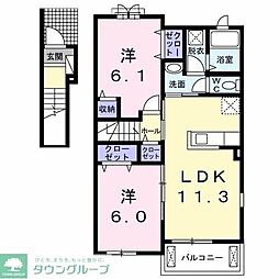 ロザージュ　Ｂ 2階2LDKの間取り