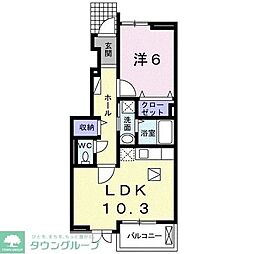カレント・Ｊ　II 1階1LDKの間取り