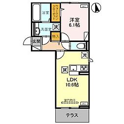 D-ROOM六供町2丁目 1階1LDKの間取り