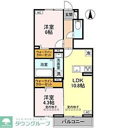 フェリオ文京　II 1階2LDKの間取り