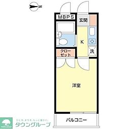 リバティー貝沢 1Kの間取図画像