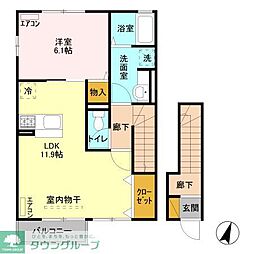 フラール 2階1LDKの間取り
