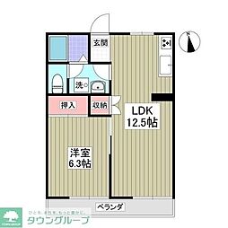 ビューハイツ講堂 1階1LDKの間取り